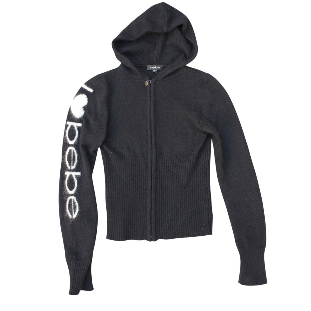 Bebe Y2K Angora Blend Zip Hoodie Sweater I Heart Logo Juniors M